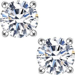Moissanite Stud Earrings, 0.6ct-2ct DF Color Brilliant Round Cut Lab Created